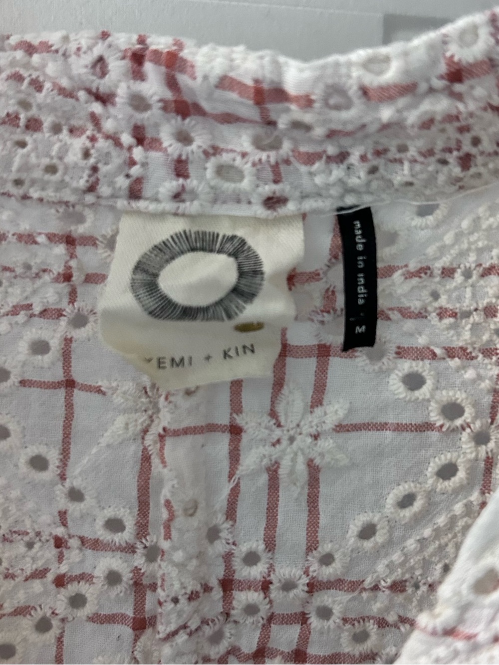 Akemi  + Kin White Eyelet Blouse with Pink Check